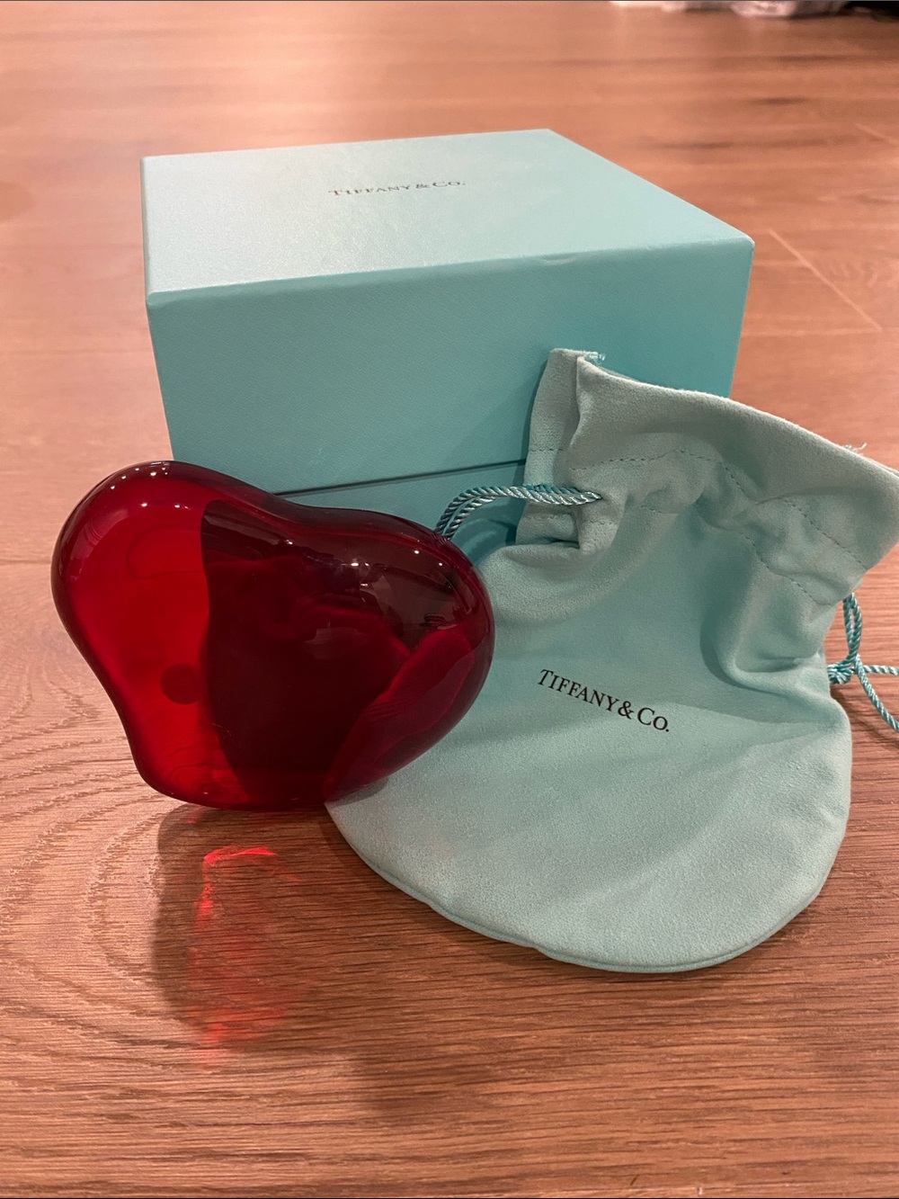 Brand New! Tiffany & Co. Red Glass Heart with Tiffany Blue Pouch and Box